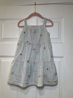 Girls Seersucker Fruit Embroidered Sundress