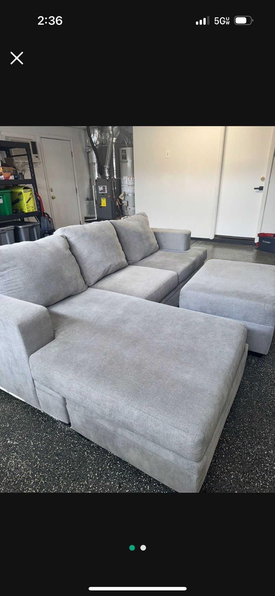Grey Fabric Modular 93" 2 Piece Sectional with Right Arm Facing Chaise & Ottoman