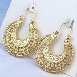 New Boho Chic Golden Mandala Lightweight Hollow Hoop Earrings