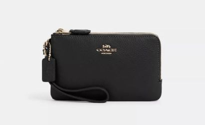 Double Corner Zip Wristlet Black 