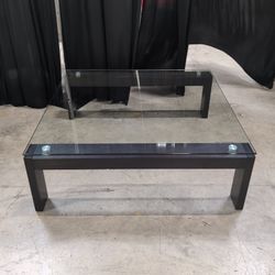 Modern Dark Wood Coffee Table with Glass Top