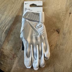 Nike Alpha Elite Baseball Batting Gloves White Silver Men’s Size XL $60