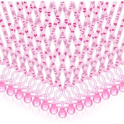 51 Mini Acrylic Pacifiers 24 Jumbo Pink Pacifiers Necklaces Baby Shower Girl NEW