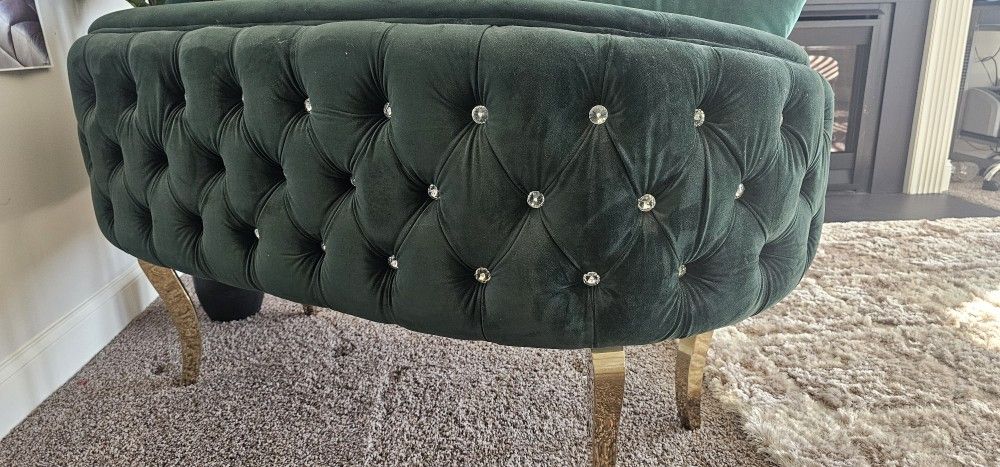 Emerald Green And Gold Diamond Art Deco Setee Chair
