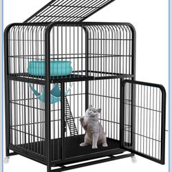 40 Inch Durable Cat Cage, Thickened Metal Wire Cat Enclosures Indoor with Wheels, Ladder, Removable Tray, Hammock & Bed for Small Cat Kittens (40Inch)