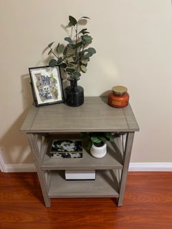 Modern farmhouse accent table Open Shelves – Farmhouse Side Table for Living Room or Bedroom, Durable Wood