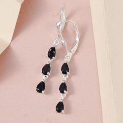 Thai Black Spinel Dangling Earrings