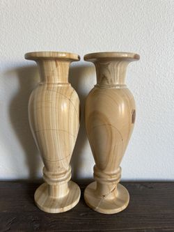 Wood (Petrified?) Turned Vases Set Of 2