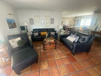 Navy Blue Leather Living Room Set – Sofa, Loveseat, Chair & Ottoman