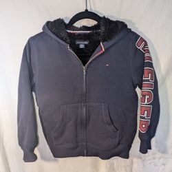 Tommy Hilfiger Boys Hoodie Sweatshirt Jacket Sherpa Lined Zip Up Blue Size 8/10
