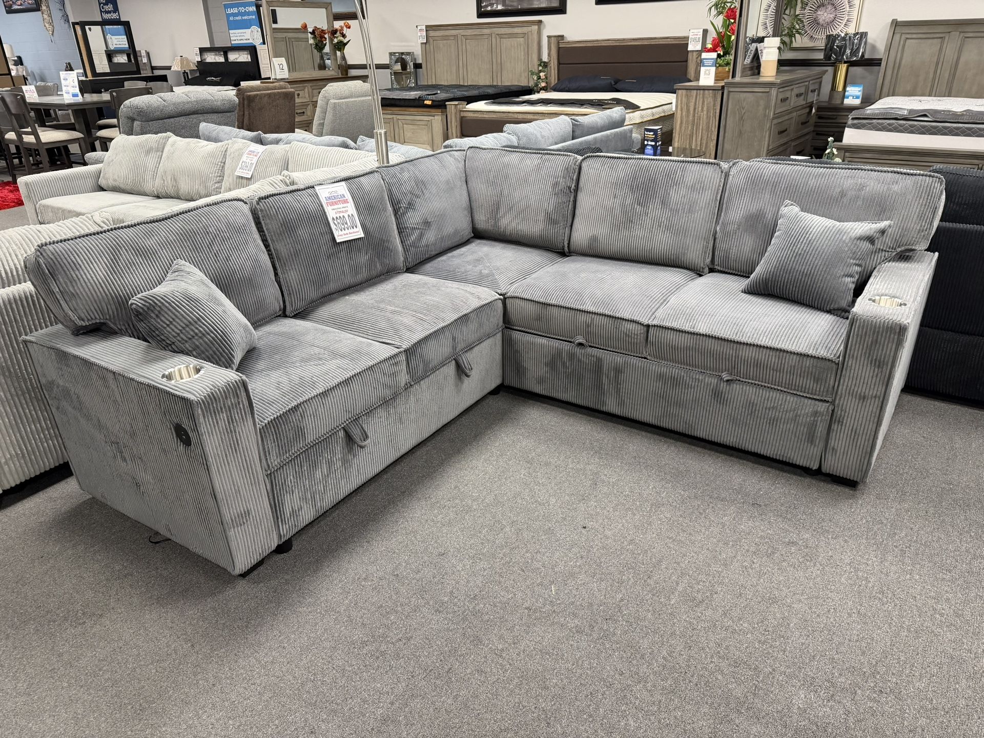 Gray Sofa Sectional w/ Sleeper