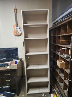 Beige solid wood Bookcase with 6 Shelves