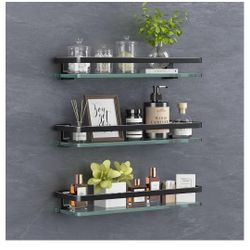 NEW - Bathroom Glass Shelves, Set of 3