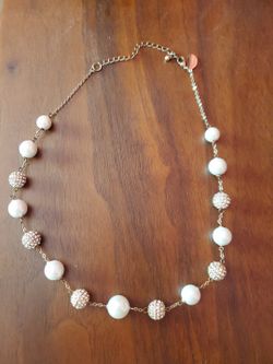 New Vintage Mid Century Style Spring Street Faux Pearl Diamond Ball Necklace