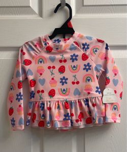 Brand new Toddler Girls pink ruffle rash guard swim set size 2T