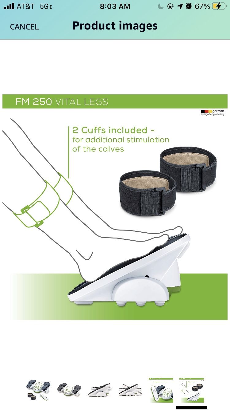 Beurer Vital Legs EMS Circulation Stimulator, FM250 | Revitalizing Electrostimulation - Impulse Massage | Improve Blood Circulation in Legs While Sitt
