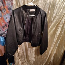 Brand New Black Faux Leather Bomber Jacket