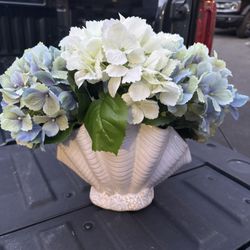 Faux Floral In Seashell Vase
