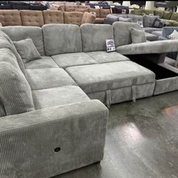 New Sleeper Sectional Sofa Bed Couch with USB and Storage ! Includes Free Delivery 🚚!