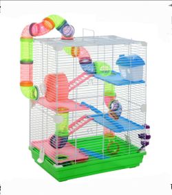 5 Tiers Hamster Cage Portable Animal Travel Carrier w/ Exercise Wheels Tube