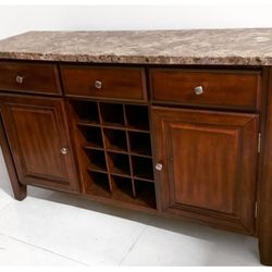 Cherry Wood Buffet Table With Marble Top 
