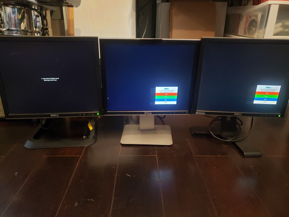 3 Dell Computer Monitors With Stands