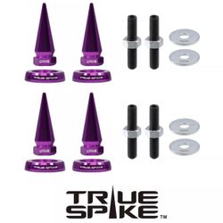 4 TRUE SPIKE SPIKED LICENSE PLATE FRAME BEAUTY WASHERS BOLTS HARDWARE KIT IN PURPLE 