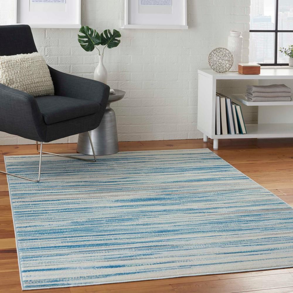Jubilant JUB04 Teal Blue and White 4 ft. x 6 ft. Beach Area Rug by