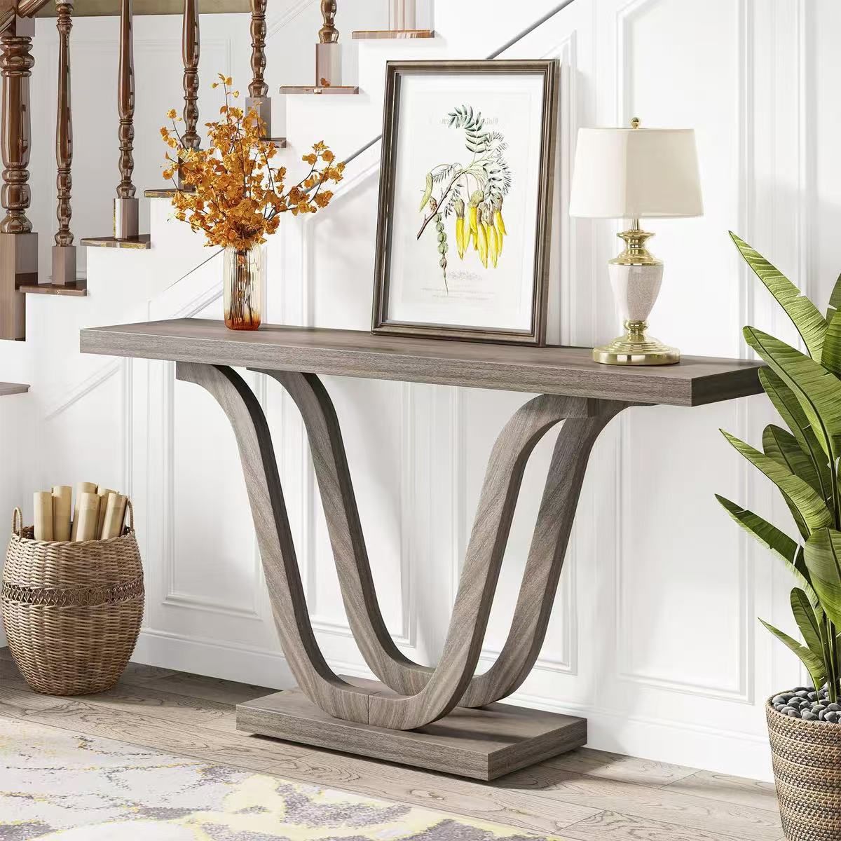 Console Table, 55 Inch Wood Sofa Table Hallway Table grey