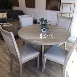 5-pc Round Dining Table Set Light Gray 