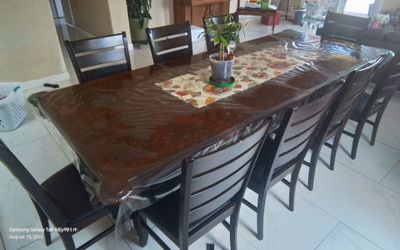 Dark Wood Dining Table with 12 Chairs