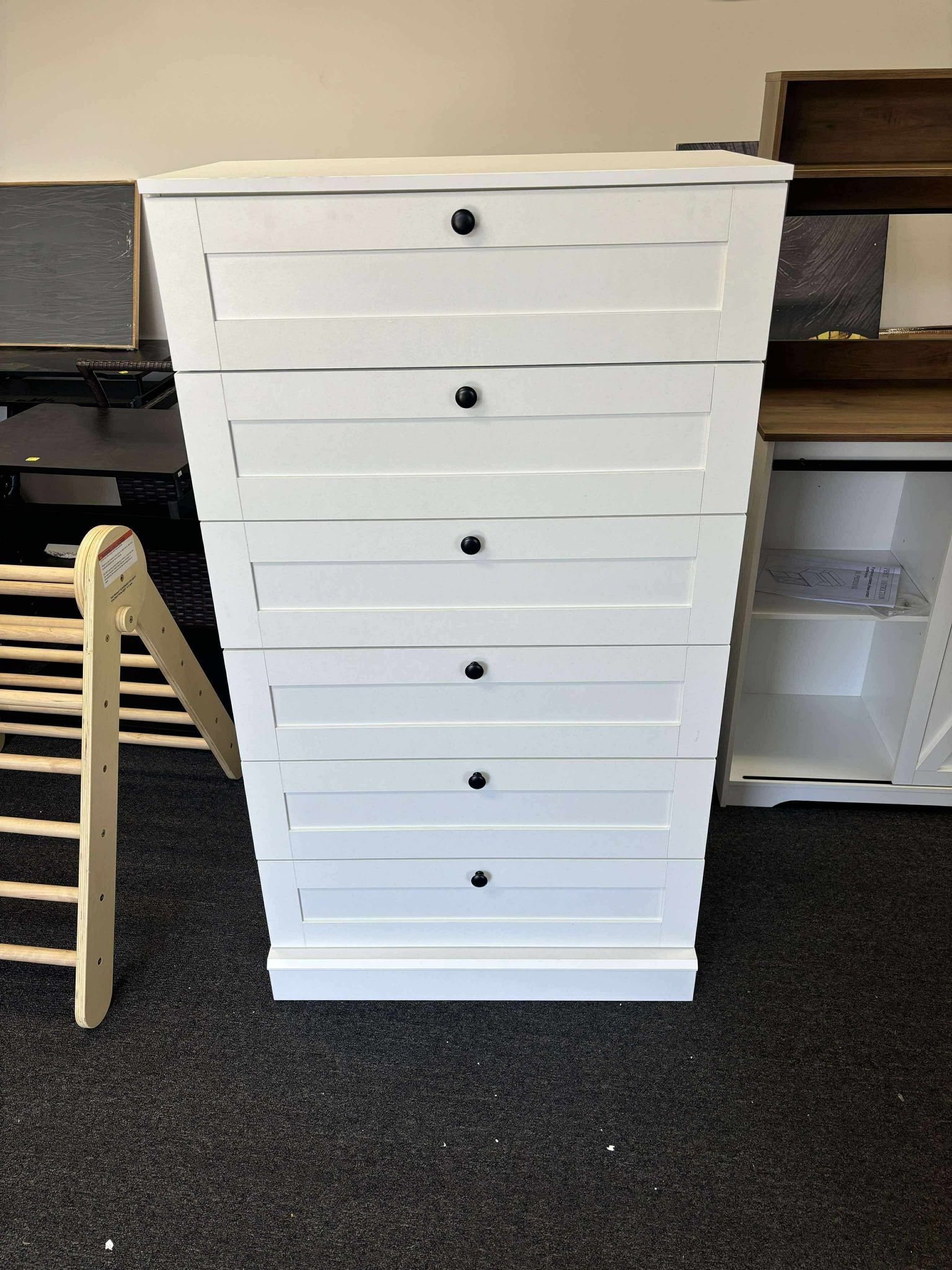 White 6 Drawer Dresser for Bedroom, 52" Tall Dresser & Chest of Drawers, 29" W Wood Dresser Drawer Chest,(small damage)
