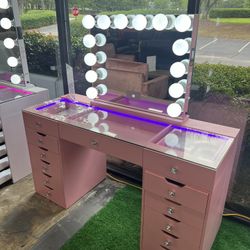 Makeup Vanity with 13 Drawers and LED Mirror with Bluetooth Speaker 