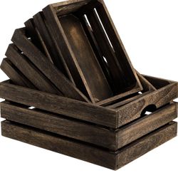 Set of 6 different sizes  Wooden Crates, Nesting Storage Crate with Handles, Rustic Brown Farmhouse