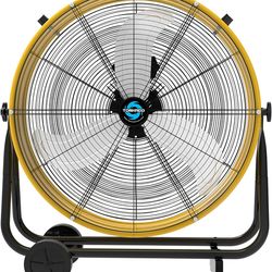 Tornado - 24 Inch High Velocity Heavy Duty Tilt Metal Drum Fan Yellow Commercial, Industrial Use 3 Speed 7700 CFM 1/3 HP 8 FT Cord ETL Safety@Z1-265