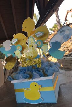 Wooden Baby shower rubber duck gift box