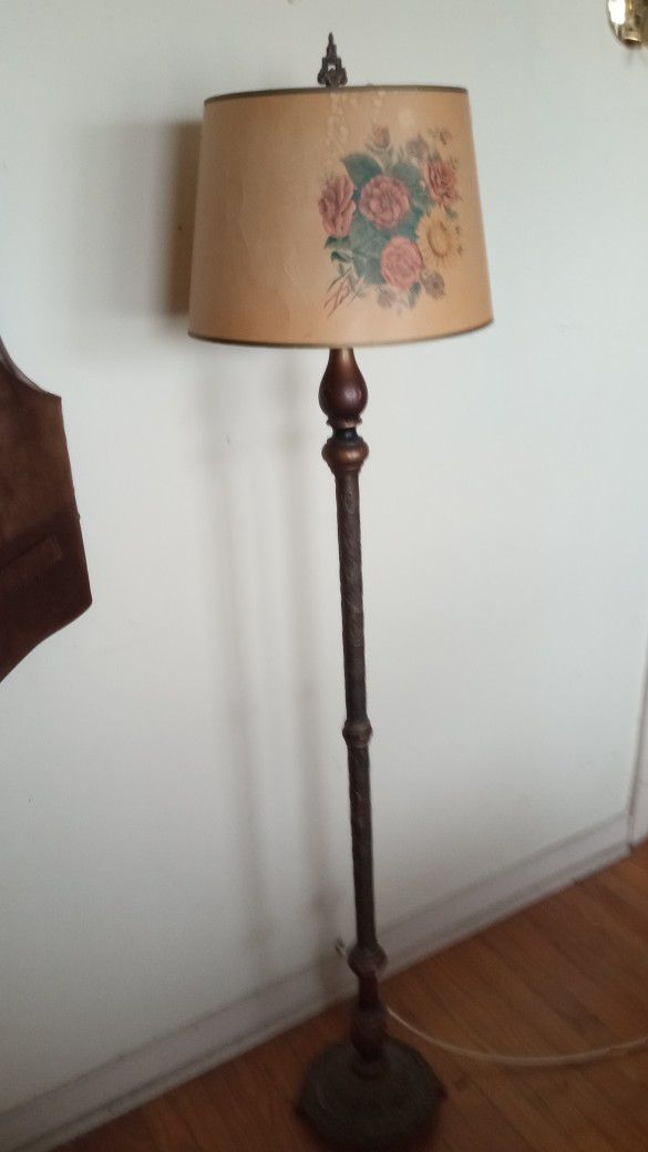 Antique Wrought Iron & Wood Floor Lamp 
