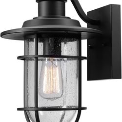 GLOBE Electric 44094 1-Light Outdoor/Indoor Wall Sconce, Black Finish, Seeded Glass Shade, Coastal Modern Design, Weather-Resistant, E26 Base