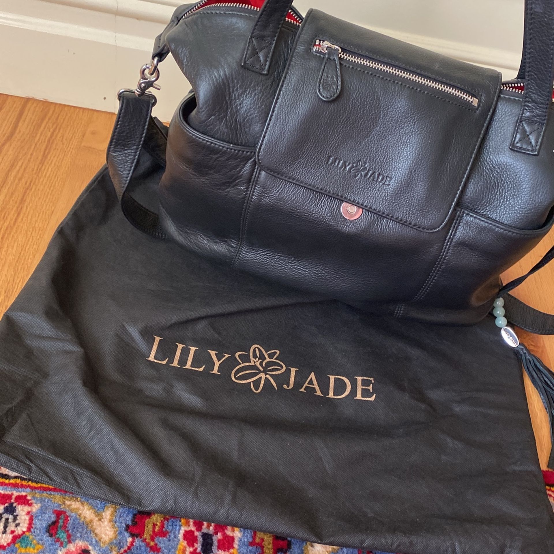 Lily Jade Black Leather Baby Diaper Bag Tote Handbag Purse