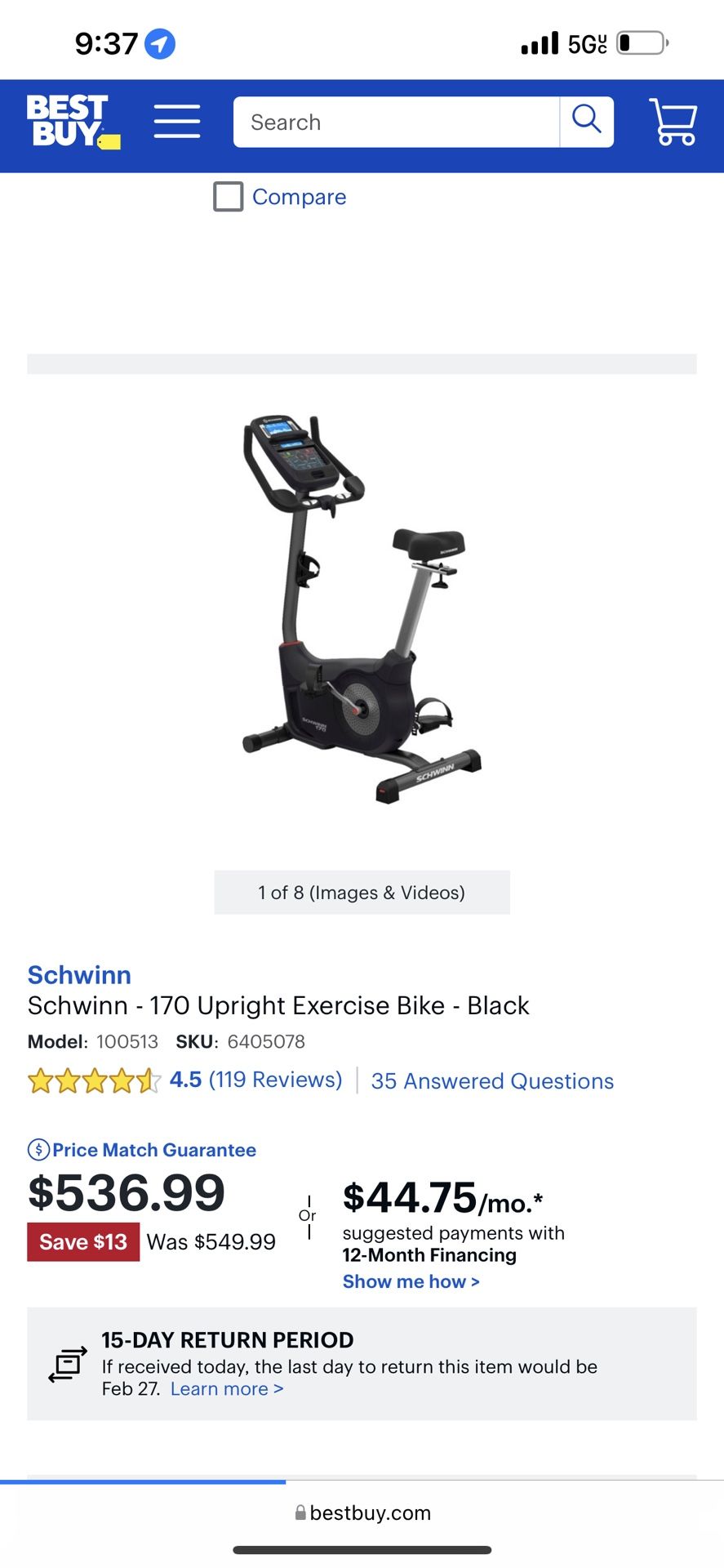 New in box, Schwinn - 170 Upright Exercise Bike - Black