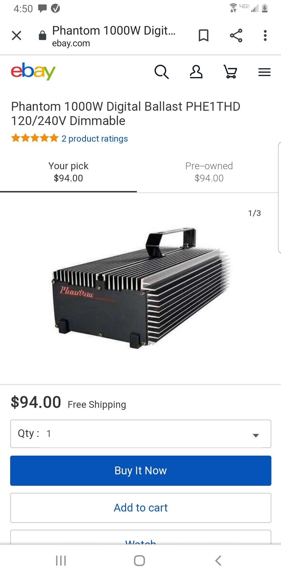 Phantom digital ballast 1000w hps mh de