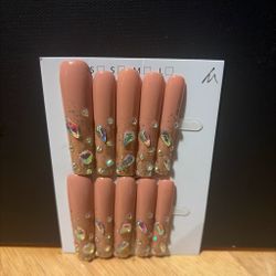 Handmade Press-On Nails with Rhinestone Gems