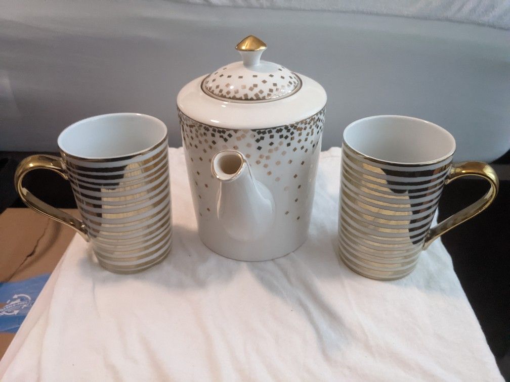 NICOLE MILLER NEW TEA POT SET GOLD CONFETTI ELEGANT