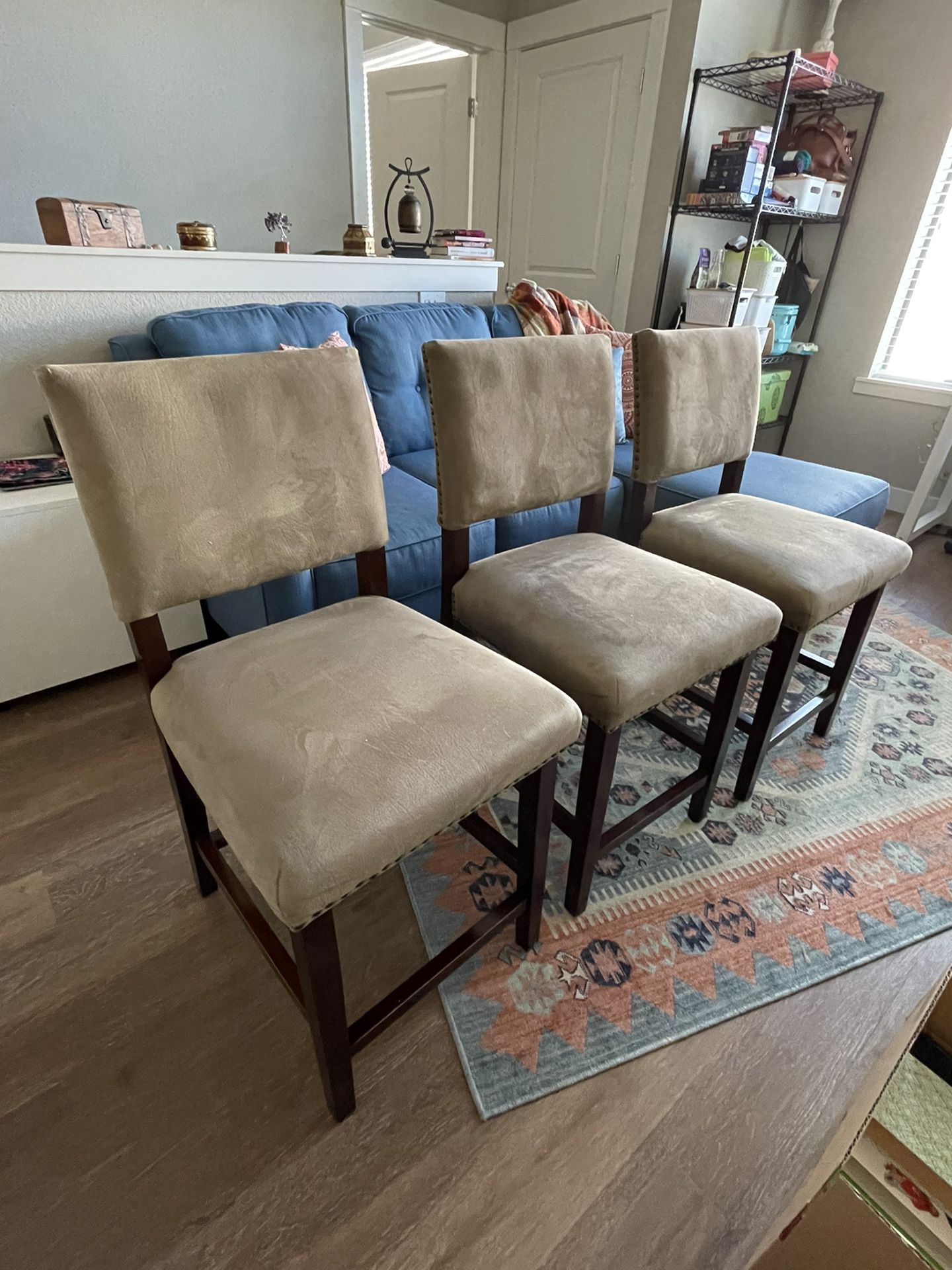 3 Suede Barstools (counter height) Great Condition!