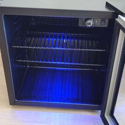Compact Beverage Fridge with Blue LED Light