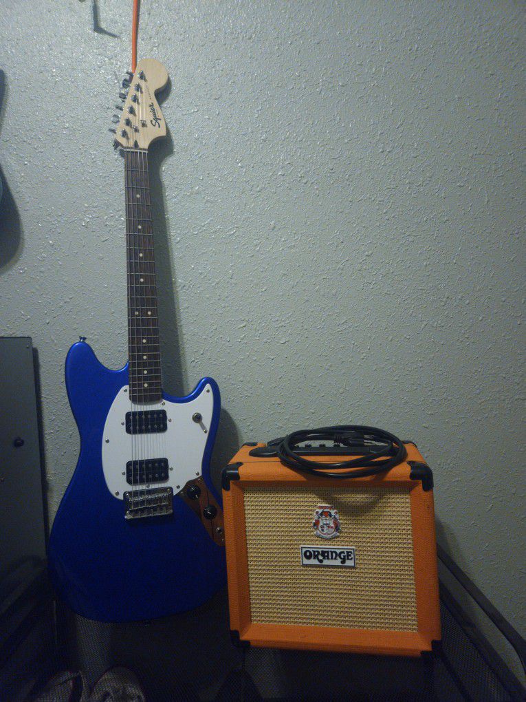 Squier Guitar + Orange Crush Amplifier