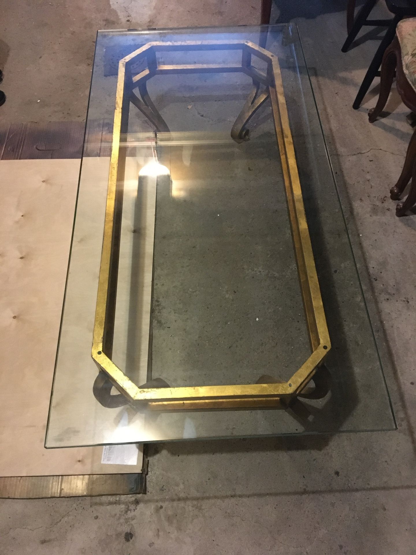 Vintage Hollywood Regency Gilt Iron & Glass Coffee Table – 30” x 60” $450 – OBO