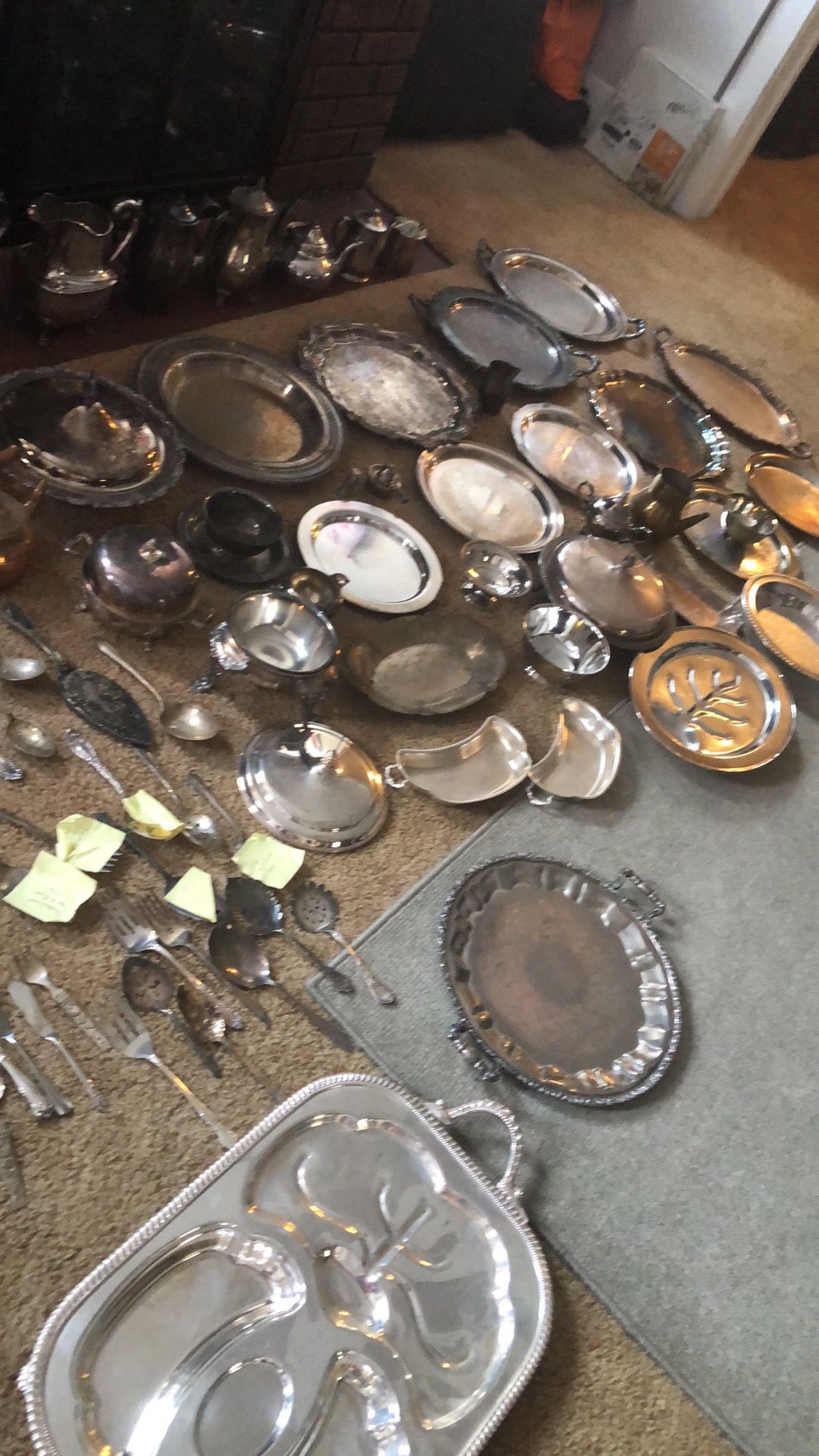 Huge lot of Vintage and antique, silver plated, trays, silverware, and miscellaneous pieces. Local pick up only Syracuse.