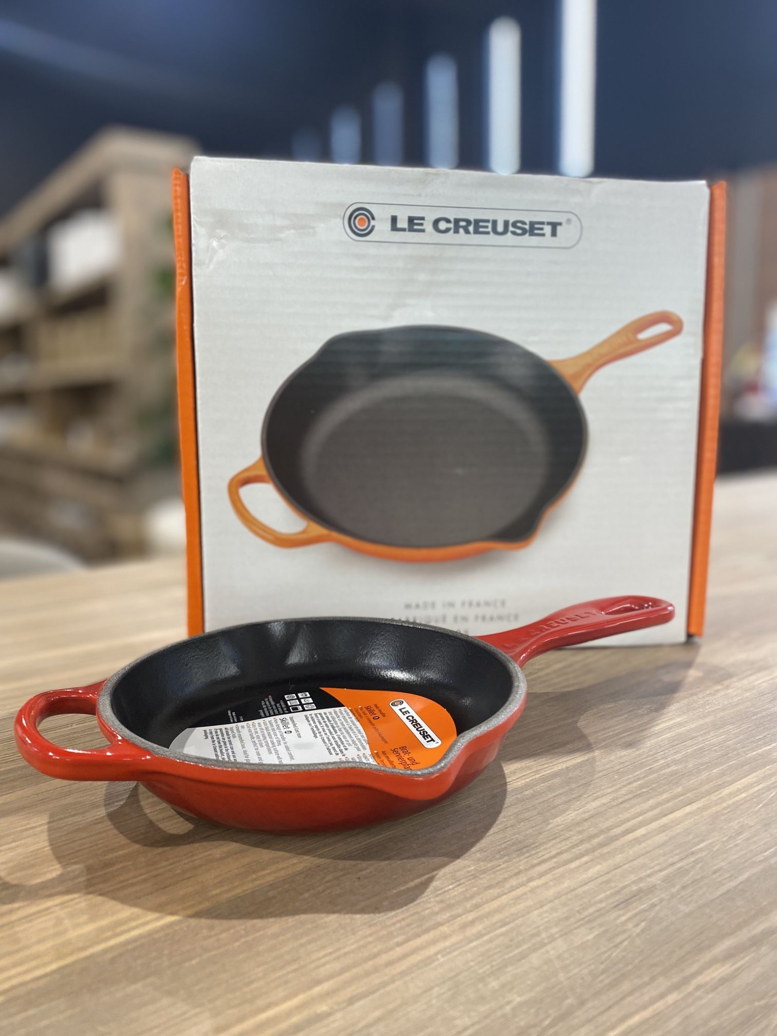 {ONE} Le Creuset signature cast iron skillet. Color: cerise. 6.33” W x 1.75” H. Oven safe. MSRP: $136. Our price: $88 + Sales tax