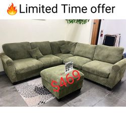 Corduroy Sectional Couch With Ottoman  - Limited Time Offer 